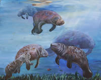 Painting of Manatees swiming